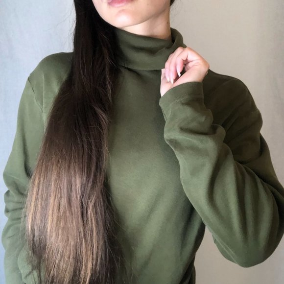 Unisex Green Staple Olive Toned Smooth Turtle Neck - Picture 6 of 7
